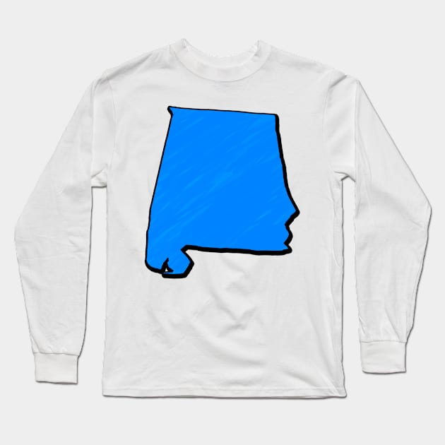 Bright Blue Alabama Outline Long Sleeve T-Shirt by Mookle